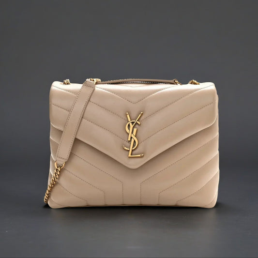 Calfskin Y Quilted Monogram Small Loulou Chain Satchel Dark Beige