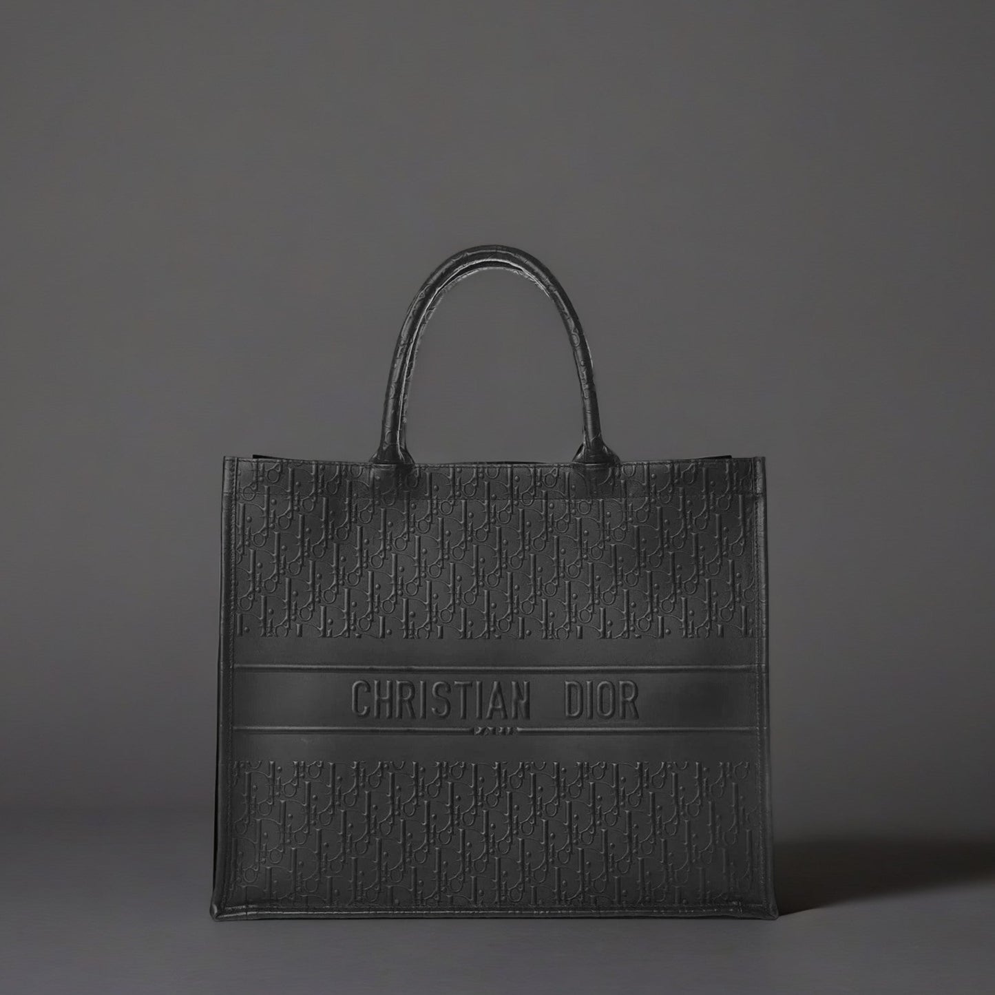 Oblique Calfskin Embossed Book Tote Black