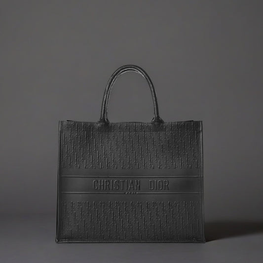 Oblique Calfskin Embossed Book Tote Black