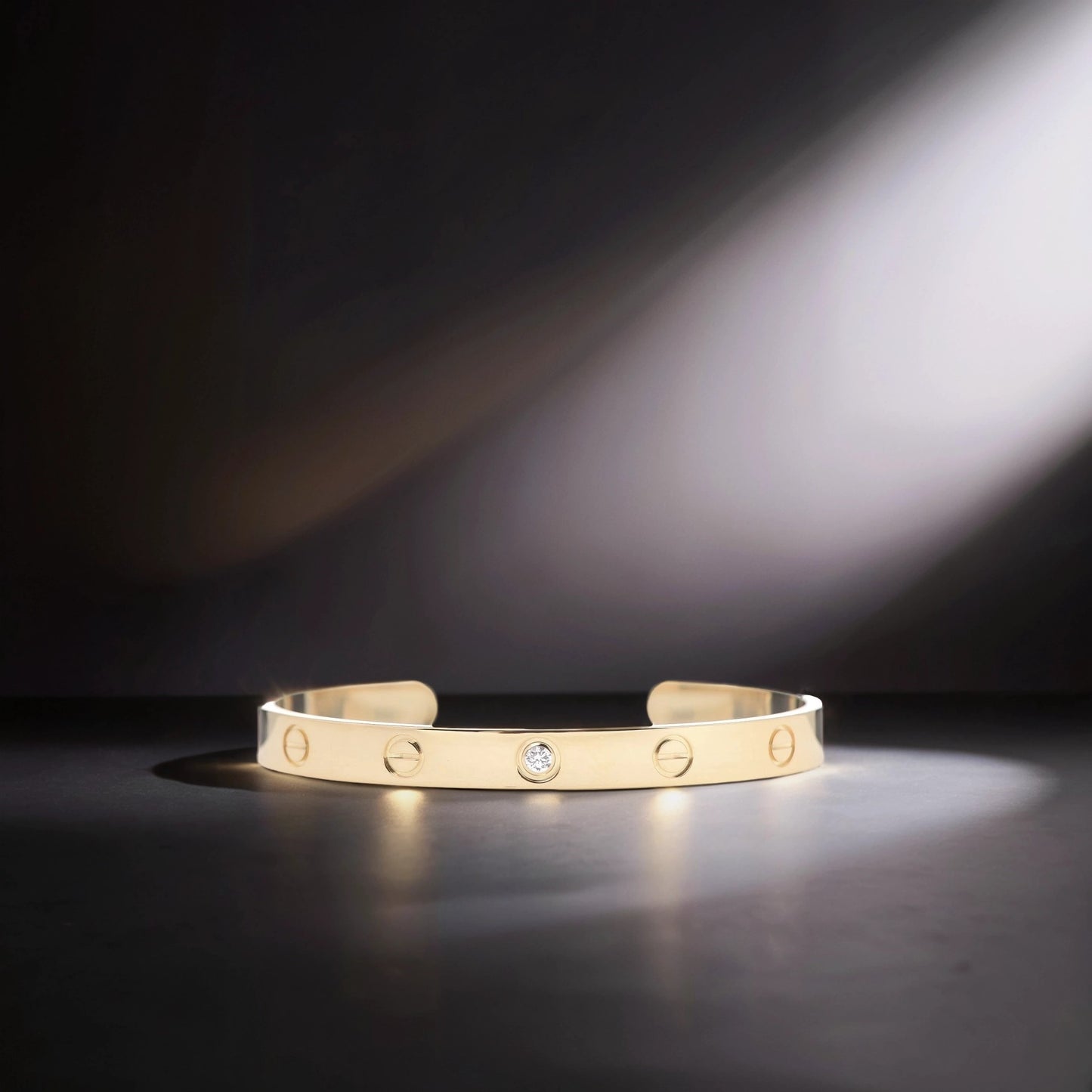 18K Yellow Gold 1 Diamond LOVE Cuff Bracelet 17