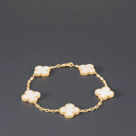 18K Yellow Gold Mother of Pearl 5 Motifs Vintage Alhambra Bracelet