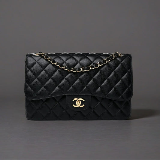 Caviar Quilted Jumbo Double Flap Black