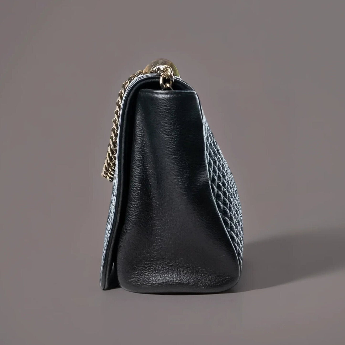 CAROLINA HERRERA BLACK QUILTED LEATHER FLAP CHAIN SHOULDER BAG