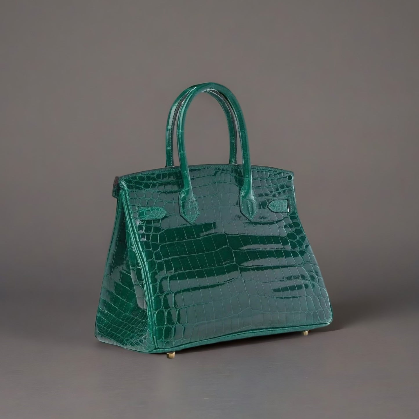 Shiny Niloticus Crocodile Horseshoe Birkin 30 Vert Emeraude Black