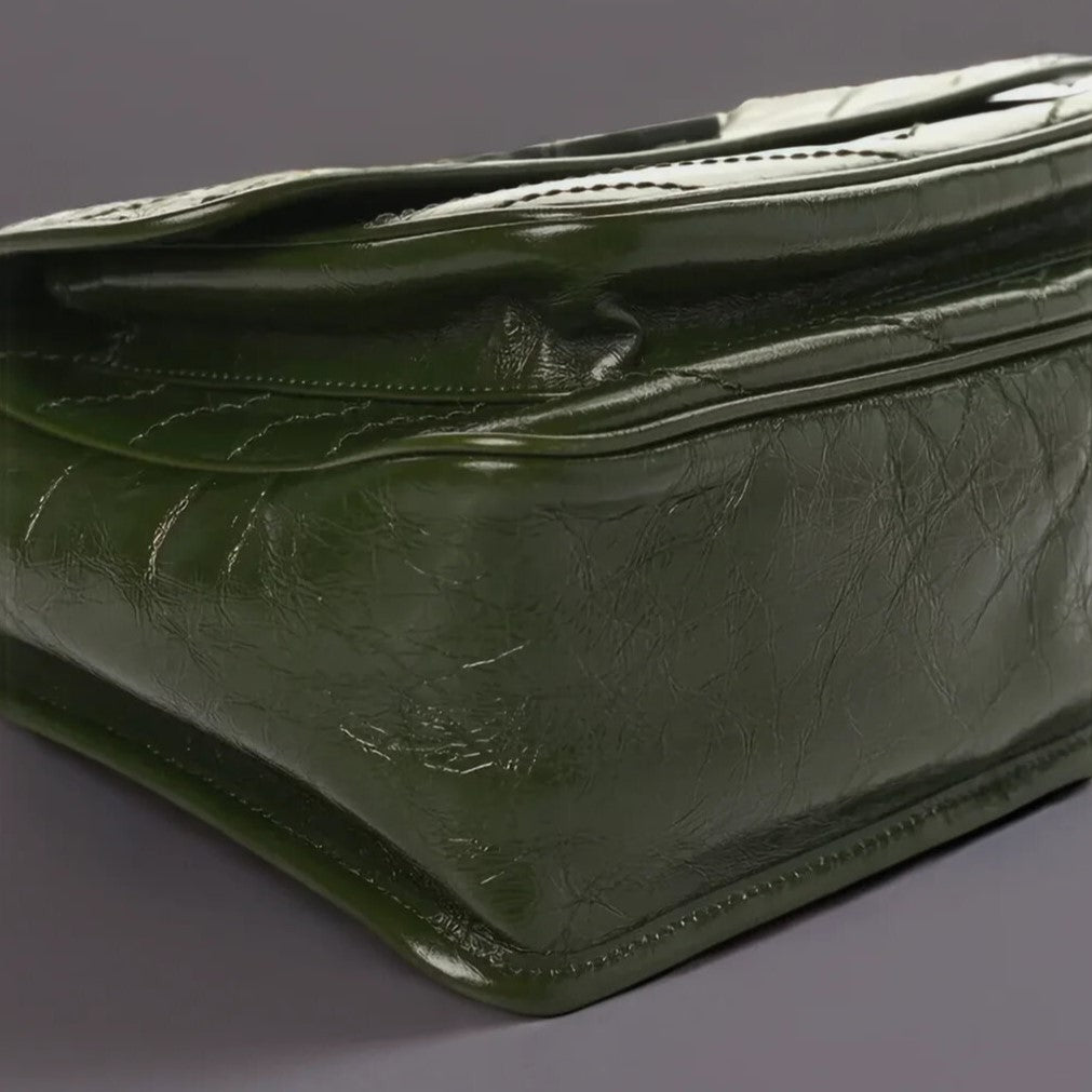 Crinkled Calfskin Matelasse Monogram Medium Niki Chain Satchel Military Olive