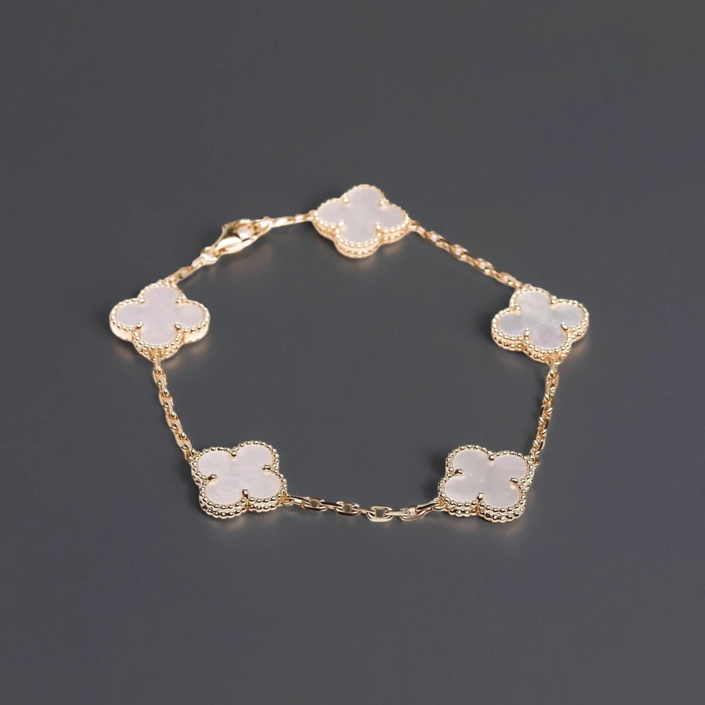 18K Yellow Gold Mother of Pearl 5 Motifs Vintage Alhambra Bracelet