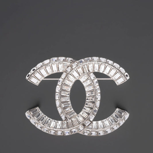 Baguette Crystal CC Brooch Silver