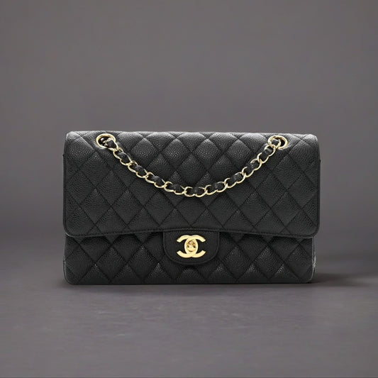Caviar Quilted Medium Double Flap Black