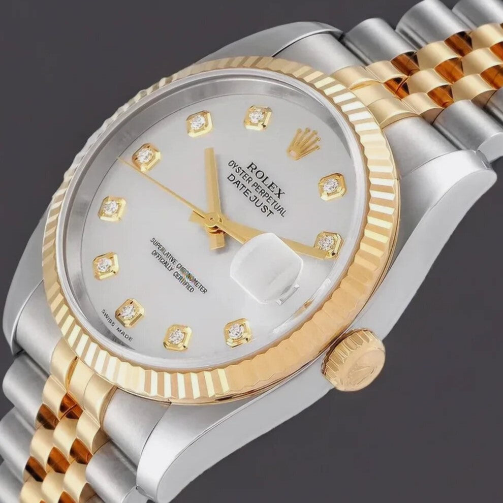Rolex Datejust 36mm Steel Yellow Gold Slate Diamond Dial Watch