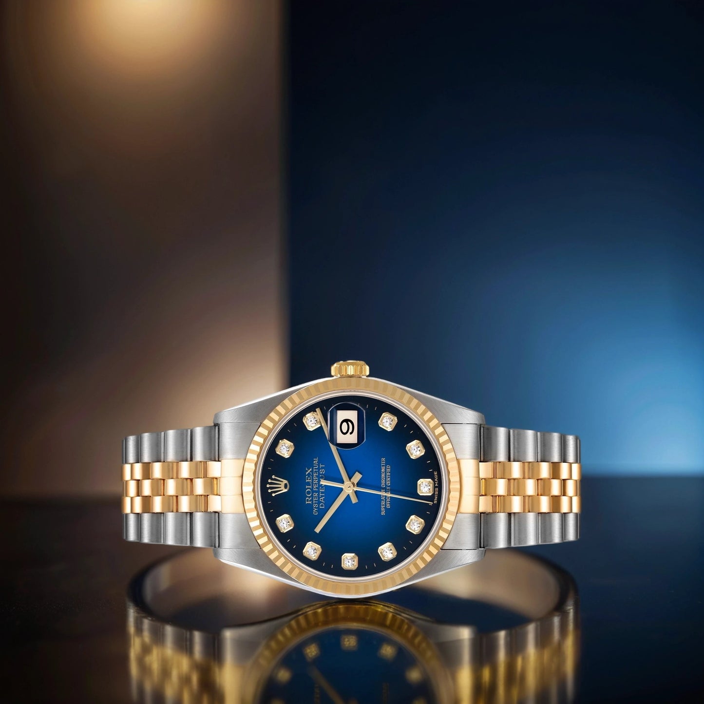 Rolex Datejust Midsize 31mm  Steel Yellow Gold Vignette Blue Diamond Watch