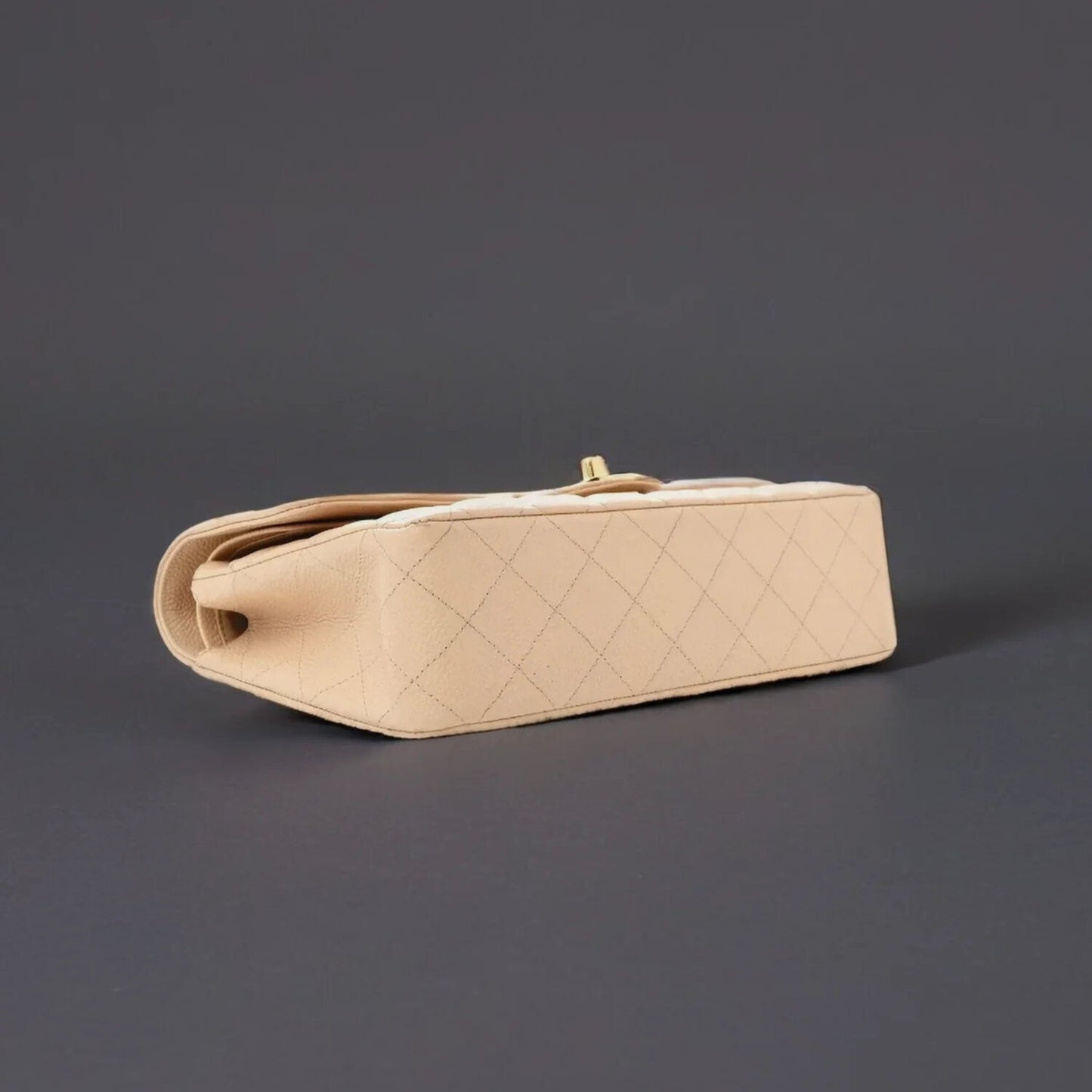 Caviar Quilted Medium Double Flap Beige