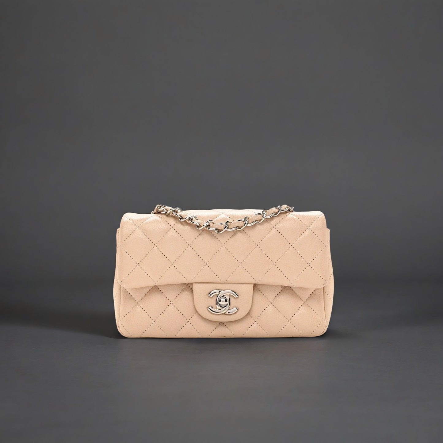 Caviar Quilted Mini Rectangular Flap Light Beige