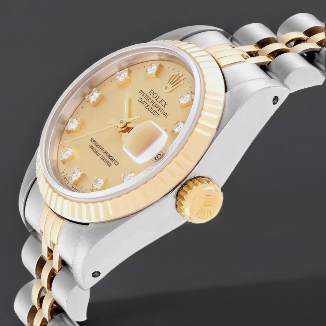 Rolex Datejust 26mm Steel Yellow Gold Diamond Dial Ladies Watch