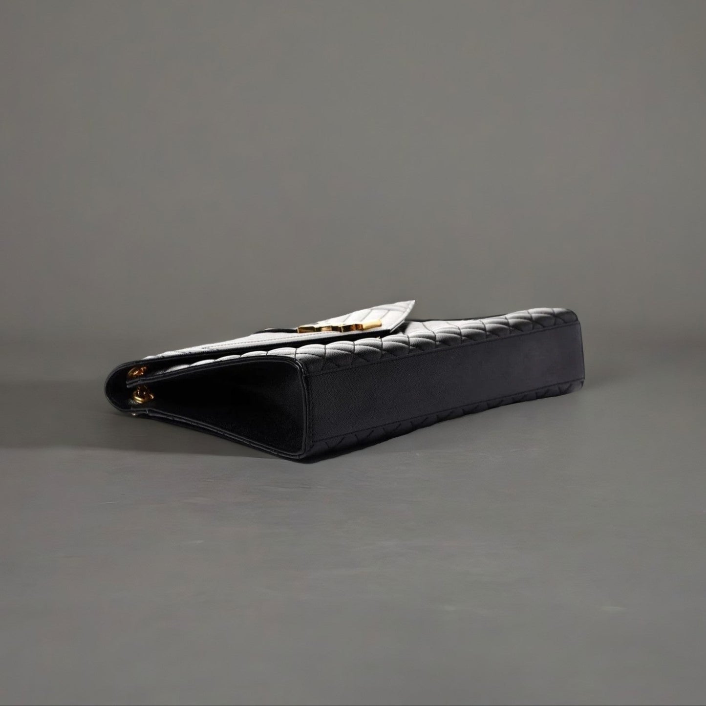 Grain De Poudre Textured Mixed Matelasse Large Triquilt Monogram Satchel Black