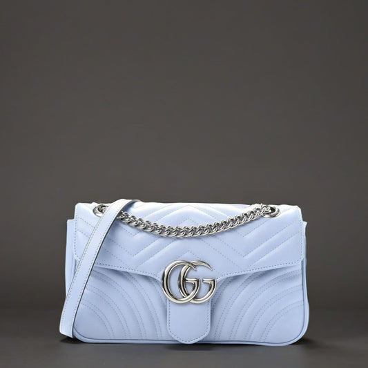 Calfskin Matelasse Small GG Marmont Shoulder Bag Pastel Blue