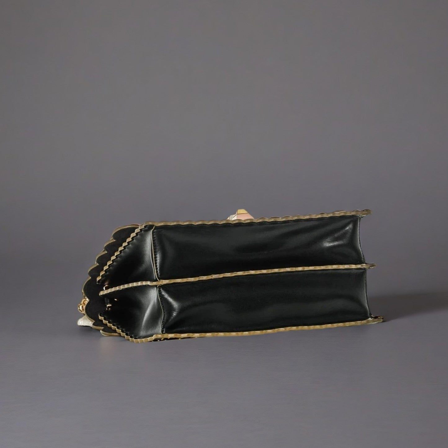 Smooth Calfskin Scalloped Studded Kan I Shoulder Bag Black