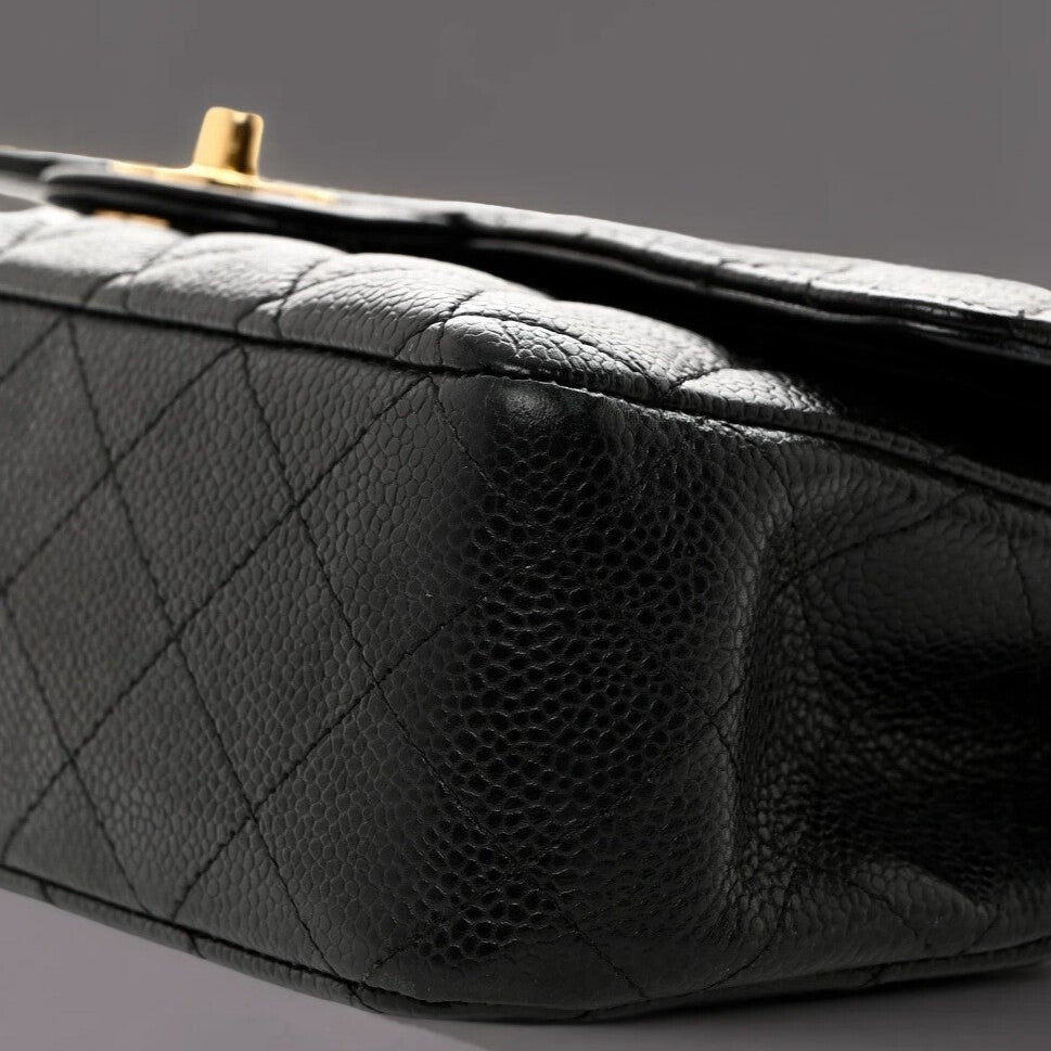 Caviar Quilted Medium Double Flap Black