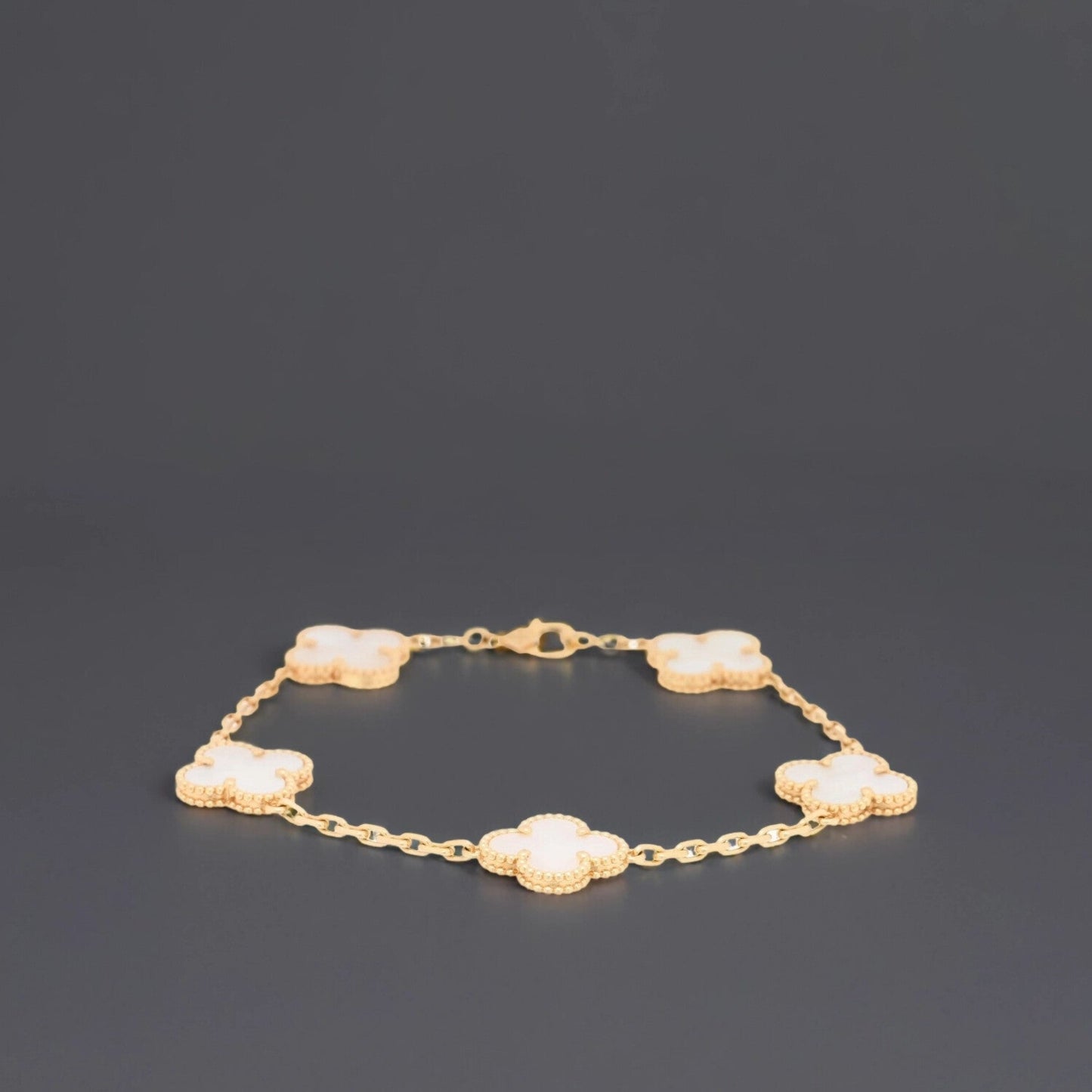 18K Yellow Gold Mother of Pearl 5 Motifs Vintage Alhambra Bracelet