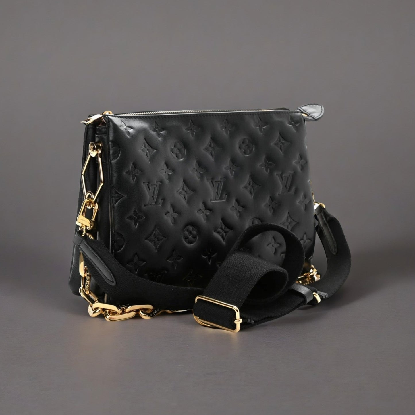 Lambskin Embossed Monogram Coussin PM Black