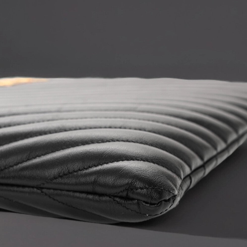 Calfskin Matelasse Chevron Monogram Document Holder Black