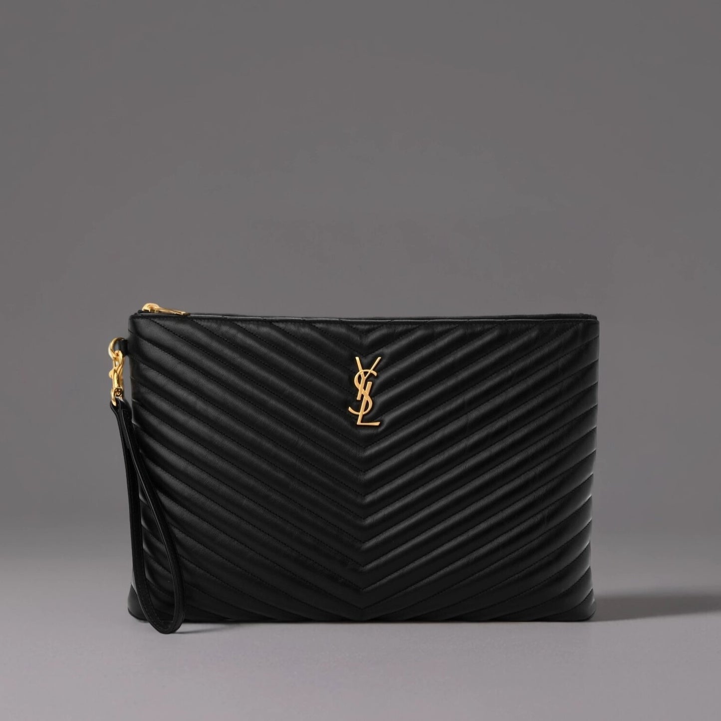 Calfskin Matelasse Chevron Monogram Document Holder Black