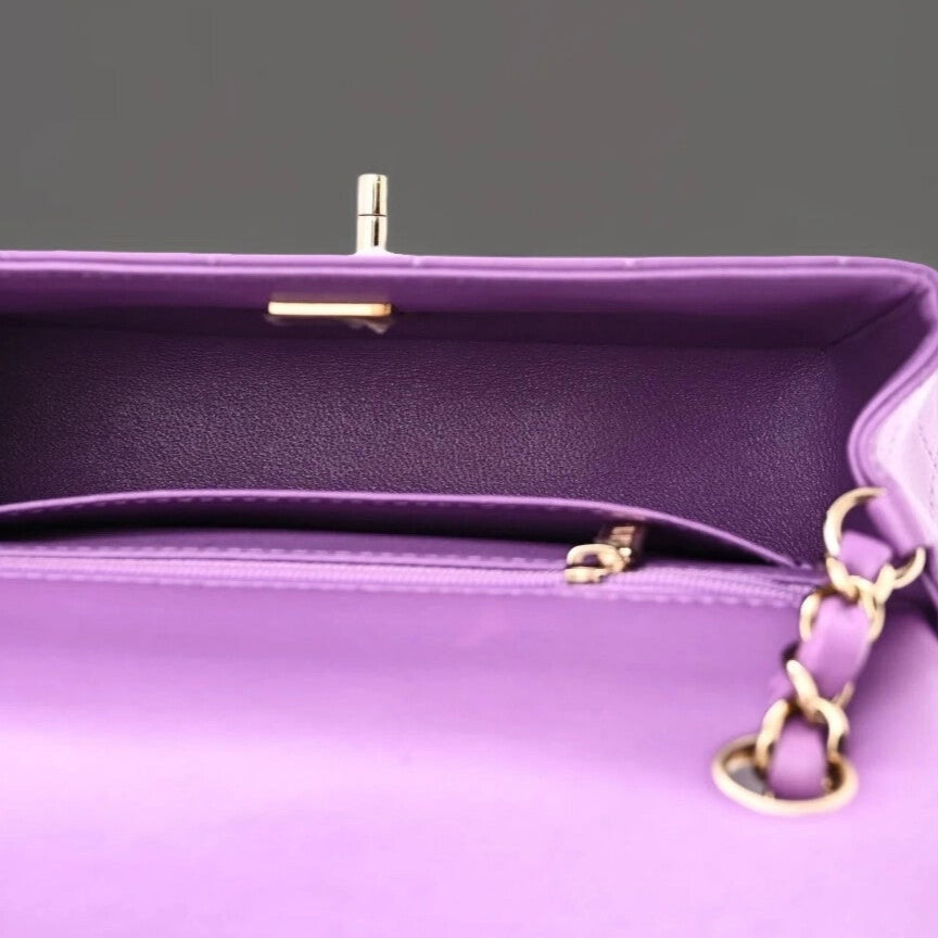 Lambskin Quilted Mini Rectangular Flap Purple