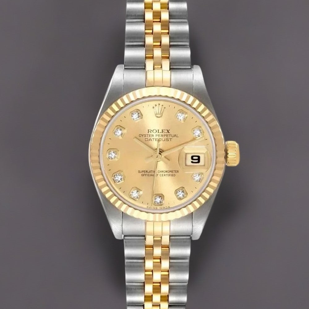 Rolex Datejust 26mm Steel Yellow Gold Champagne Diamond Dial Ladies Watch