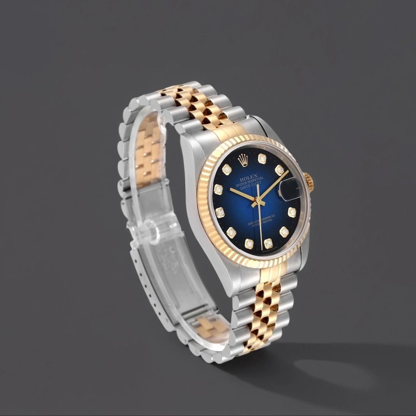 Rolex Datejust 36mm Steel Yellow Gold Blue Vignette Diamond Dial Watch