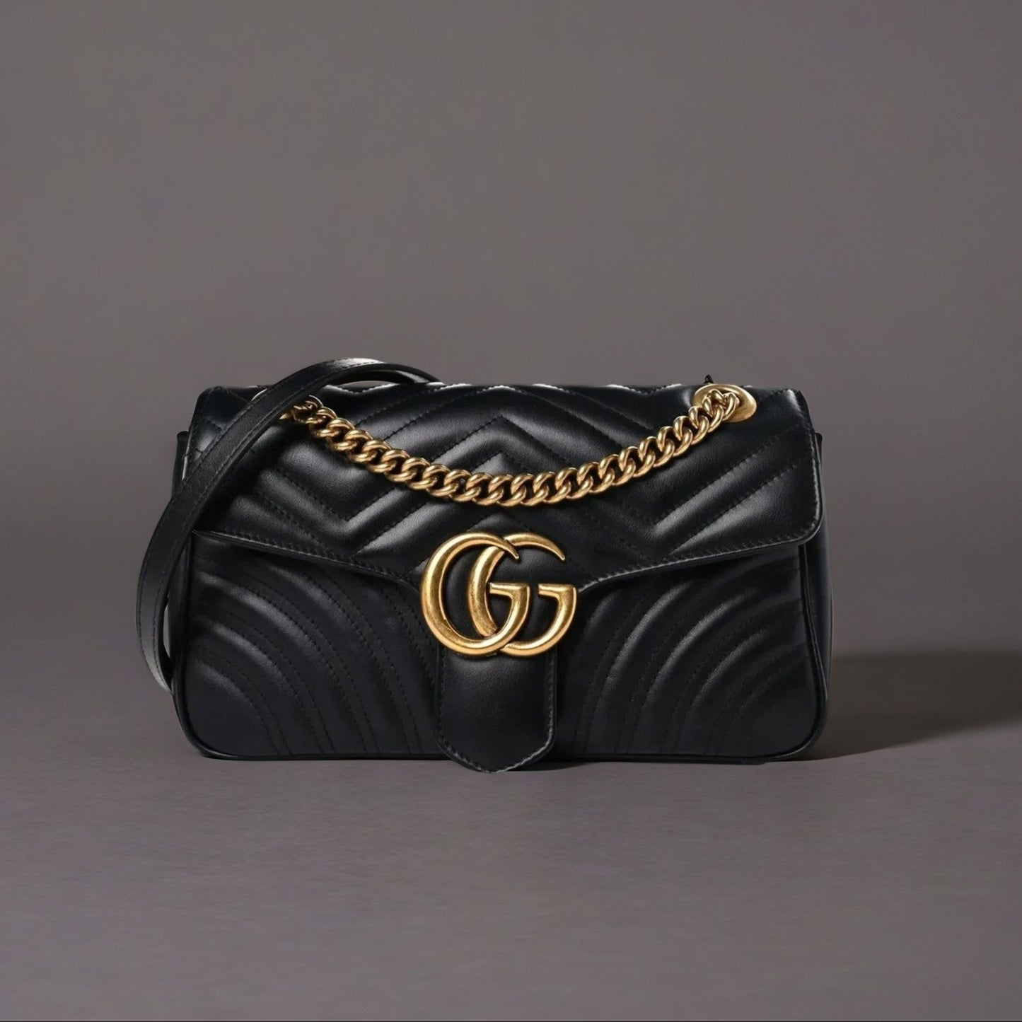 Calfskin Matelasse Small GG Marmont Shoulder Bag Black