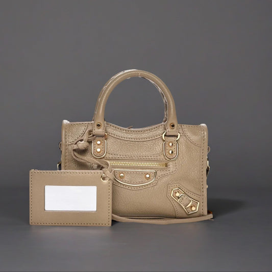 Chevre Gold Metallic Edge Hardware Nano City Beige Latte
