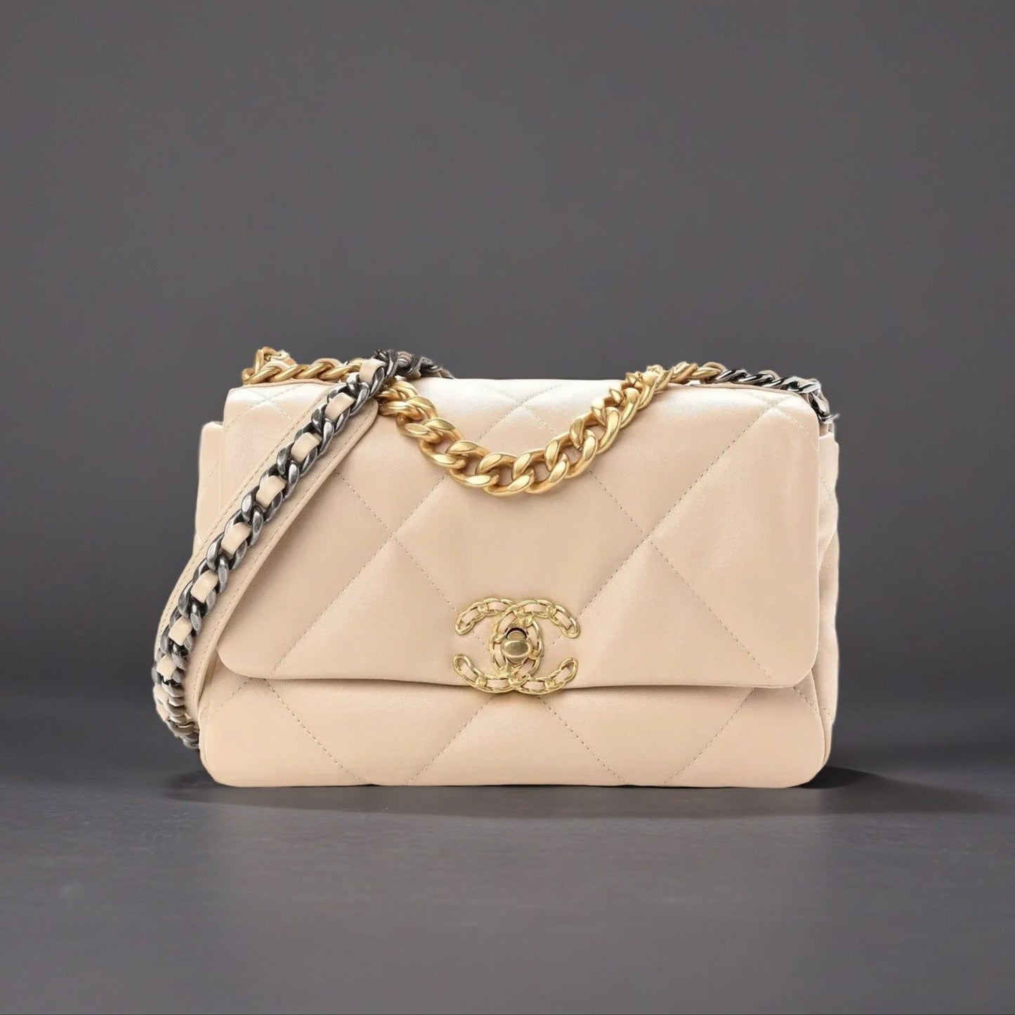 Lambskin Quilted Medium Chanel 19 Flap Beige
