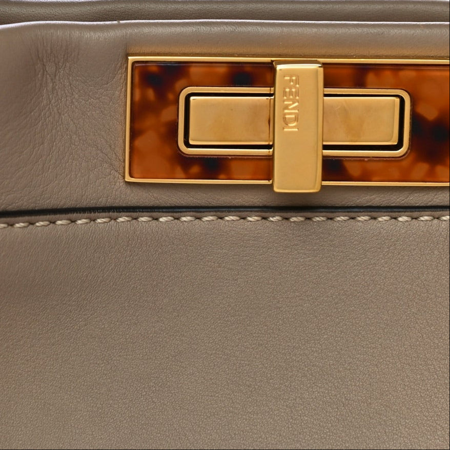 Silk Calfskin Plexi Tortoise Medium Peekaboo Iconic Satchel Dove